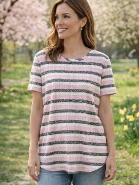 Jones New York Signature Striped Ribbed Knit Top